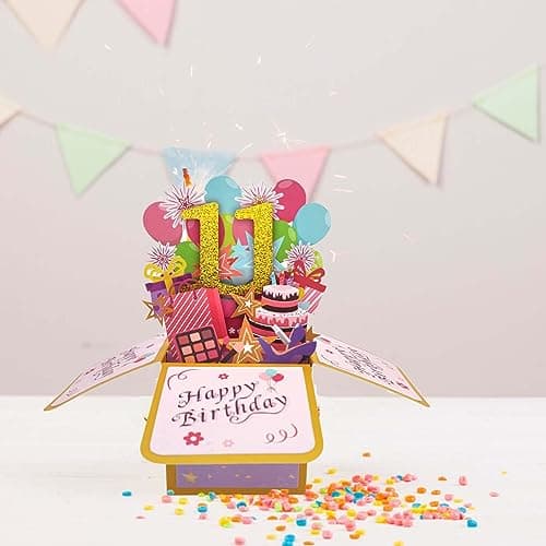 Asmallgf Happy 11th Birthday Popup Card for Daughter Son, Sweet Gift for 11 Years Old Girl Boy, Awesome Eleven Birthday 3D Greeting Card for Him Her