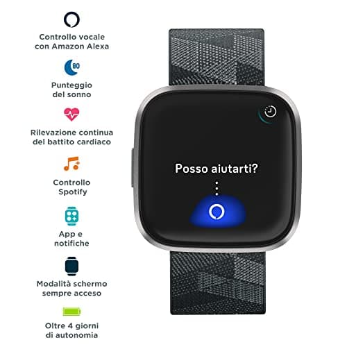 Fitbit Versa 2 Special Edition Health and Fitness Smartwatch with Heart Rate, Music, Alexa Built-In, Sleep and Swim Tracking, Smoke Woven/Mist Grey, One Size (S and L Bands Included)