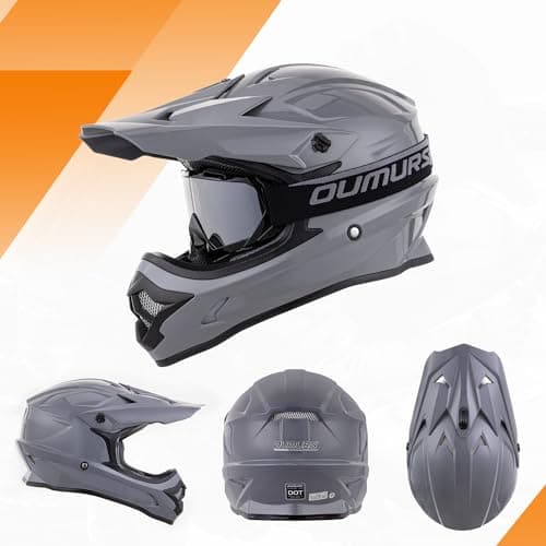 OUMURS Adult ATV Dirt Bike Helmet with Goggles Gloves & Mask Adjustable Sun Visor Motorcycle Adult Helmet Off-Road Motocross Downhill Moped MX for Unisex-Adult-Gray, L