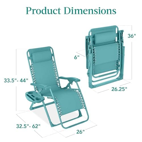 Best Choice Products Adjustable Zero Gravity Chair, Monochromatic Color Folding Patio Recliner w/Side Tray, Headrest - Caribbean