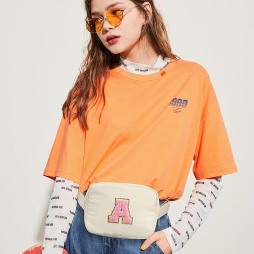 YOOLIFE Birthday Gifts for 3 4 5 6 7 8 9 10 11 12 13 Year Old Girls, Initial Fanny Pack for Girls Crossbody Bag Belt Bag Purse, Beige L