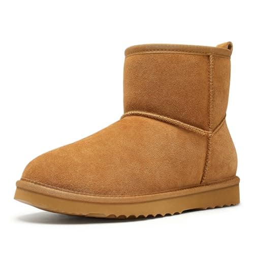 Litfun Genuine Suede Mini Boots for Women Winter Warm Fuzzy Boots Comfort Snow Boots with Fur Lined