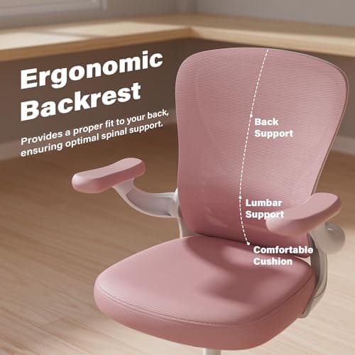 GYI Ergonomic Office Chair, Mesh Desk Chair with Adjustable Lumbar Support and 3D Flip-up Arms, Computer Chair with Wheels, Pink