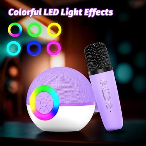 goopow Mini Karaoke Machine Speaker for Kids Adults, Portable Bluetooth Microphone Song Toys with LED Light, Best Chritmas Birthday Festival Gift for 3 4 5 6 7 8+ Year Old Girls Boys (Purple-2MIC) B0D4TMSXJ8