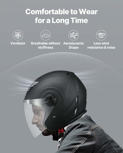 VEVOR Motorcycle Helmet, 3/4 Open Face, Adult Motocross Dirt Bike Helmet with Clear Visor, Comfortable Motorbike Racing Street with Detachable Liner for Men & Women, DOT Approved