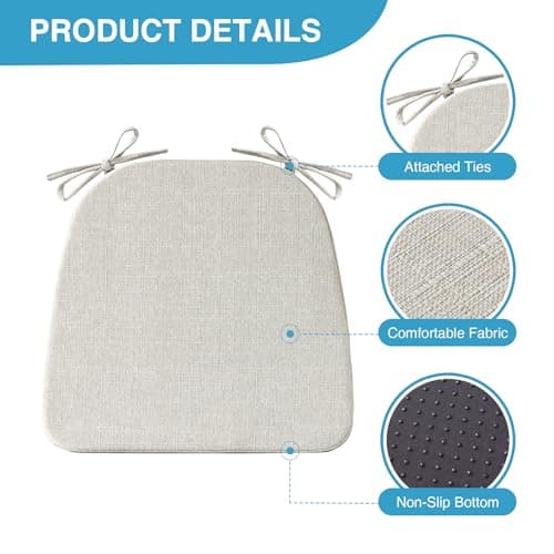 IASEAHK Chair Cushions for Dining Chairs Set of 4, Non Slip Kitchen Chair Pads, 17" x 16" x 2", Indoor Dining Chair Cushions with Ties, D-Shaped Seat Cushions for Kitchen Chairs, Beige