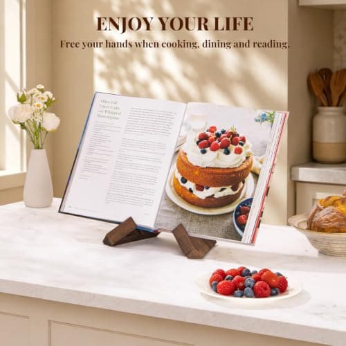 Wooden Cookbook Holder, Rustic Cook Book Holder Stand - Rustic Brown - 1 Set PUERSI Cookbook Stand for Kitchen, Recipe Book Holder for Kitchen Counter B09V57Y5NV