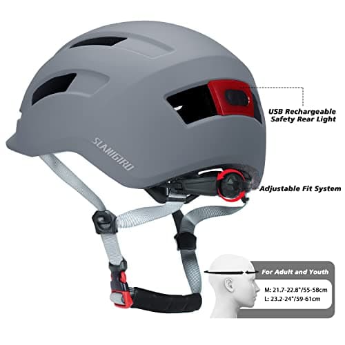 Adult Urban Bike Helmet - Adjustable Fit System & Integrated Taillight for Men Women
