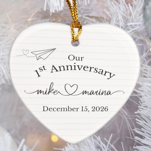 Personalized 1st Anniversary Ornament 2026, Christmas Hanging for Couple, First Wedding Gift Ideas for Her, 1 Year Paper Anniversary Ceramic Ornament for Husband&Wife, Married Decoration B0FVRNPN6F