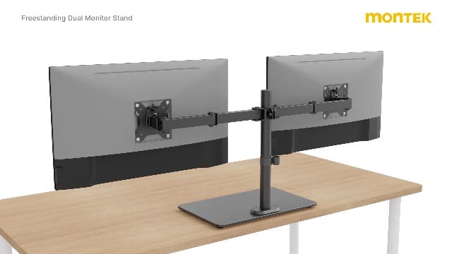 monTEK Freestanding Dual Monitor Stand with Sleek Glass Base for 17-32 inch Screens, Heavy-Duty Dual Monitor Mount Holds 22 lbs per Arm, Fully Motion Height Adjustable, VESA 75/100 MM