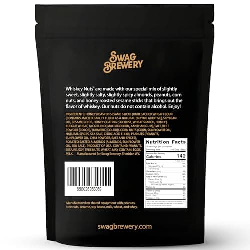 Whiskey Nuts - Gourmet Mix of Slightly Sweet and Salty Almonds, Peanuts, Corn Nuts, & Honey Roasted Sesame Sticks That Brings Out The Flavor Of Whiskey. Great Gift for Men, Women, Bourbon Lovers B0CLYQJTFZ
