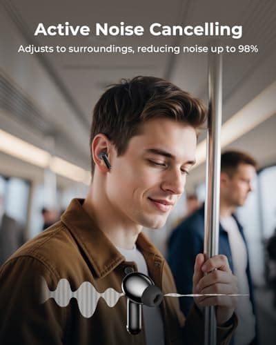 Wireless Earbuds, Ear Buds Active Noise Cancelling with Charging Case, 6.0 Bluetooth Earbuds with AI Clear Calls, 40H Playtime for Sports & Working, Stereo Sound Headphones for iPhone/Android- Black