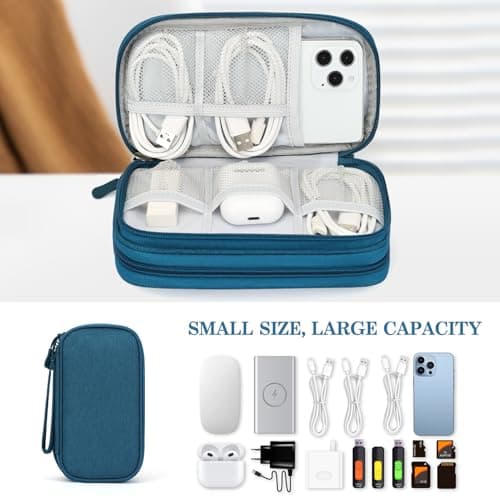 Wrist Strap, Waterproof, Double Layers Portable Electronics Travel Carrying Case for Cord, Charger, Daily Business Trips Use FYY Electronic Organizer, Travel Tech Pouch Bag, Cable Organizer Dark Green B0B7QQVMRT