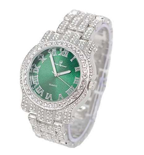 Charles Raymond Bling-ed Out Silver Round Luxury Mens Watch w/Bling-ed Out Bracelet - L0504B