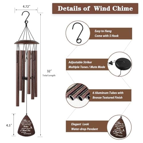 Thank You Gifts for Women Men, 32" Wind Chimes Thank You Gifts, Appreciation Gifts for Employee Coworkers Colleague Teachers Nurses, Thanksgiving Day Gifts for Family Friends