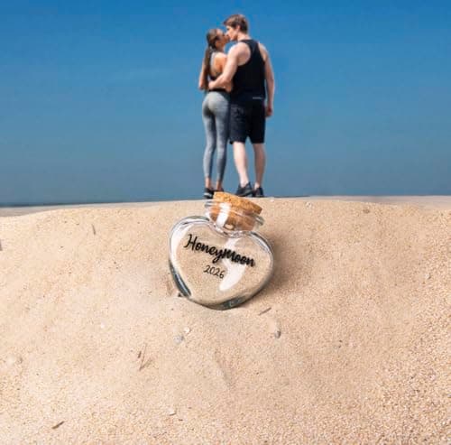 Honeymoon Sand Keepsake Jar 2026，Bridal Shower, Wedding, Engagement, Honeymoon, Travel Gift for Couples, Newlywed, Fiance(Gift Box Includes) - 40ml Heart Shape Glass
