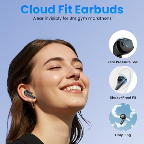 Haqquio Wireless Earbuds, Bluetooth Headphones with Deep Bass Stereo, 48H Playback Ear Buds with LED Power Display, Lightweight, IPX7, in-Ear Earphones with Mic for iPhone/Android/iPad, Black