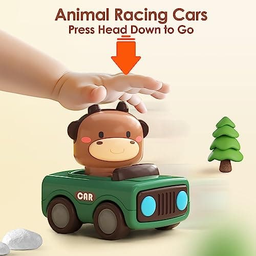 Infant Play Vehicle Set, Push Go Friction Car, Montessori Toy for 6-9-12-18 Months, 1st Birthday Gifts for 1-2 Years Old Girl iPlay, iLearn Baby Press to Go Car Toys for Toddlers 1-3, 1 Yr Old Boy Gift B0BTBV51KY