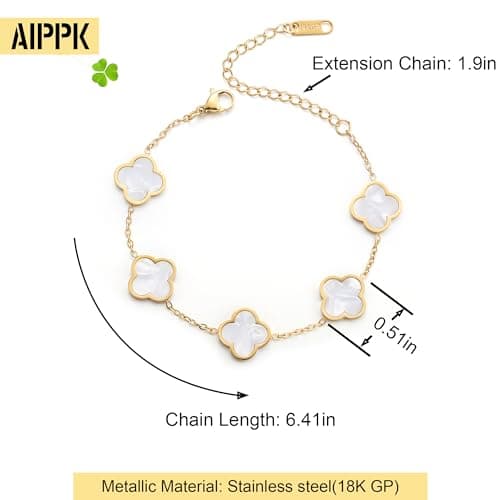 18K Gold Plated Clover Lucky Bracelet for Women White/Black/Red/Green Flower Four Leaf Link Bracelets Trendy Jewelry Gifts for Women