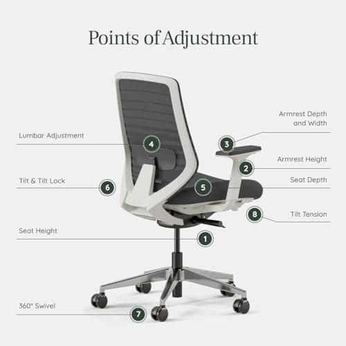 Branch Ergonomic Chair - A Versatile Desk Chair with Adjustable Lumbar Support, Breathable Mesh Backrest, and Smooth Wheels - Experience Optimal Comfort and Support - Graphite - White