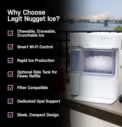 GE Profile Opal 2.0 Ultra Nugget Ice Maker with .75 Gallon Side Tank and Scale Inhibiting Filter, Scoop Included, 38 lbs in 24 Hours, Pellet Ice Machine with WiFi & Smart Connected, Stainless Steel