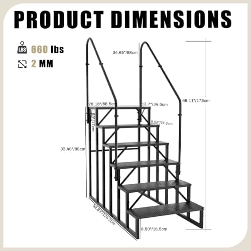 Step Ladder, 6 Step Stool with Handle, Heavy Duty Pool Ladder Above Ground 660Lbs, Camper Steps Outdoor Steps RV Stairs for Reaching High, Portable Home Stairs for Travel Trailer