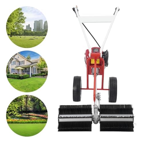 4 Stroke Gas Powered Lawn Sweeper,23.6 Inch Hand Push Sweeper for Leaves and Debris, Hand Push Yard Cleaner with Adjustable Handle for Driveway, Patio, Artificial Grass