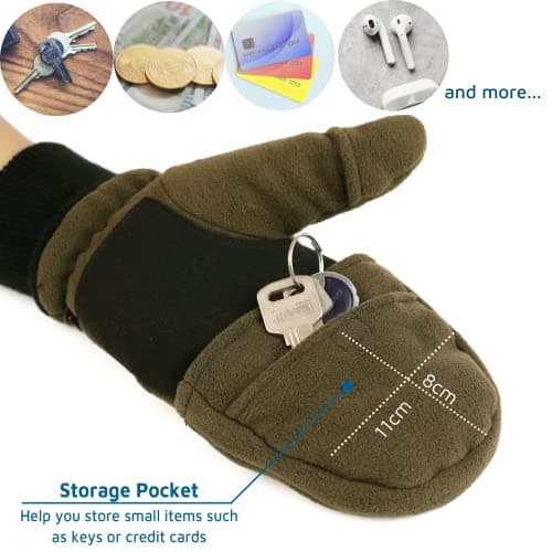 Flammi Men's Convertible Gloves, 3M Thinsulate Thermal Polar Fleece Mittens with Flip-Thumb for Hunting, Hiking, Fishing