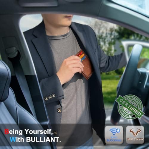 BULLIANT Magnetic Closure Slim Wallet-Genuine Leather Front Pocket Wallet for Men,RFID Blocking,Holds 12 Cards and Money Clip