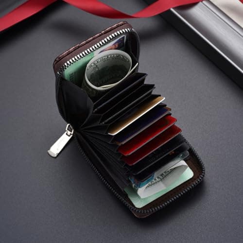 Generic Leather Wallets for Men, Slim Zipper Card Holder Wallet, Compact Bifold Wallet, Small Travel & Business Wallet for Men, Gifts for Husband Dad, Brown