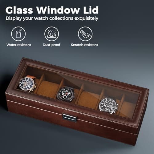 ProCase ProCase Watch Box, 6 Slot Mens Watch Case, Watch Storage Holder Organizer, Watch Display Case with Glass Lid, Anniversary Birthday Valentine Gifts for Men Women -6 Slot, Espresso