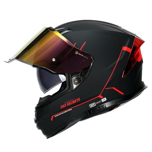 HAX Force Aerodynamic Full Face Helmet for Street & E-Bikes DOT & ECE Certified - Enhanced Dual Visor, Adult Size, Pinlock Ready Matte Black Red M