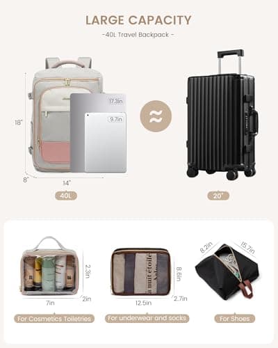 LOVEVOOK Large Travel Backpack for Women, 40L TSA Approved Backpack with 3 Packing Cubes, Personal Item Bag Fits 17" Laptop, Water-resistant Carry On Bag for Airplanes