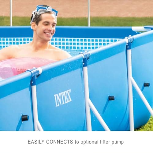 Intex 14.75' x 86" x 33" Rectangular Frame Above Ground Outdoor Backyard Swimming Pool with Flow Control Valve for Quick Draining, Blue - Pool Only