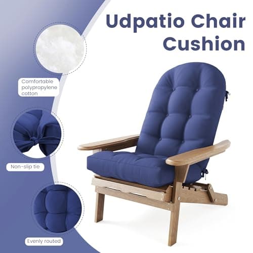 UDPATIO Adirondack Chair Cushion with Ties - Fade-Resistant Waterproof Outdoor Recliner High Back Seat Pads for Rocking Chairs, Patio, Deck, Porch, Lawn (Upper & Lower Back Support),Light Blue,1 PC