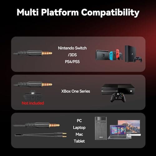 IMYB A88 [Upgrade] Gaming Headset with Microphone, Stereo Wired Noise Cancelling Over-Ear Headphones with Mic for Pc, Ps5, Xbox One Series X/s, Ps4, Computer, Laptop, Mac, Nintendo, Gamer (Black Red)