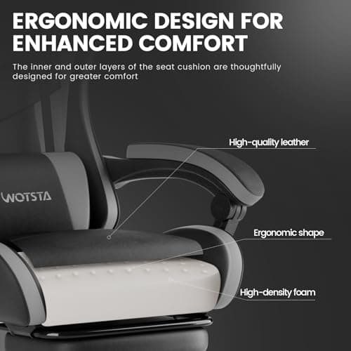 Gaming Chair with Footrest, Ergonomic Gaming Chair, Computer Chair with Lumbar Support, Headrest, Height Adjustable PC Chairs with 360° Swivel Seat for Office or Gaming BlackGrey