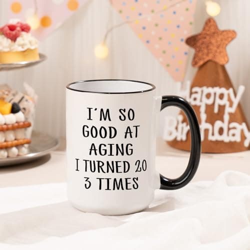 Aurahouse 60th Birthday Gifts for Women Men Mug, Funny Gift Ideas for 60th Birthday Women, 60 Year Old Birthday Gifts for Women Men Mom Dad Sister Friend Aunt, Turned 20 3 Times Coffee Cup Decorations