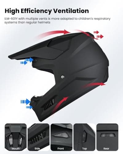 ILM Youth Dirt Bike Helmets Kids ATV Helmet Motorcross BMX Off Road Motorbike with Goggles Gloves Mask DOT Model MT601Y (Matte Black, Youth-XLarge)