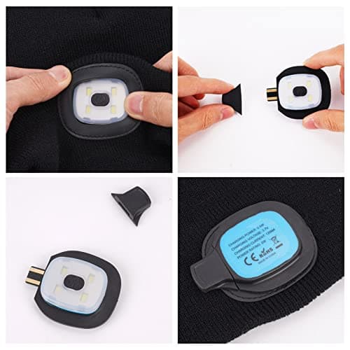 VIBELITE LED Beanie Hat with Light, USB Rechargeable LED Headlamp, Christmas Gifts for Men, Stocking Stuffers for Teen Boys, Dad, Husband, Father, Grey