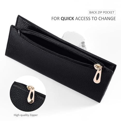 Tipmile Slim Wallet for Women, RFID Blocking Credit Card Holder, Ladies Bifold Wallet with Zipper, Black
