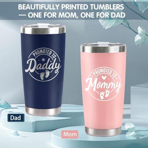 Pregnancy Gifts for New Parents, Mommy and Daddy 20Oz Tumbler Set, Cool Gifts Set Ideas for Couples,First Time Moms Dad to Be, New Parents on Mother's Day Father's Day Christmas Gift(Pink & Navy Blue)