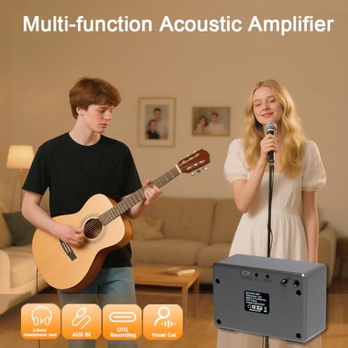 Yuer BA-10Pro 10W Acoustic Guitar Amp, Portable Vocal & Guitar Amplifier with Digital Delay/Reverb Effect Headphone Jack/OTG Wireless Small Guitars Amp for Recording, Practice, Travel with Carry Bag