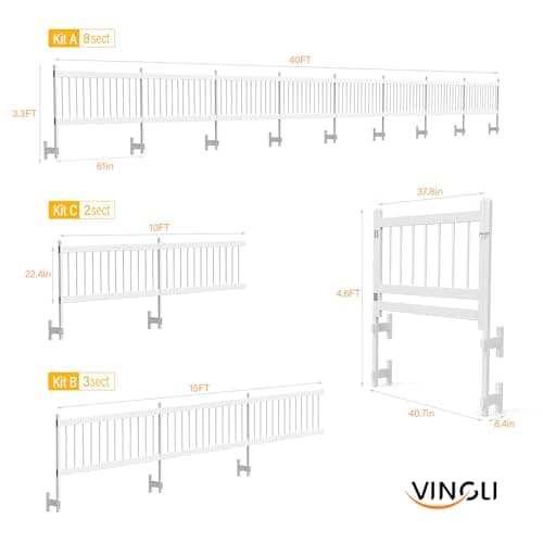 VINGLI Above Ground Pool Safety Fence,Swimming Pool Fences, Pool Fencing,White (Kit A-8 Sections)