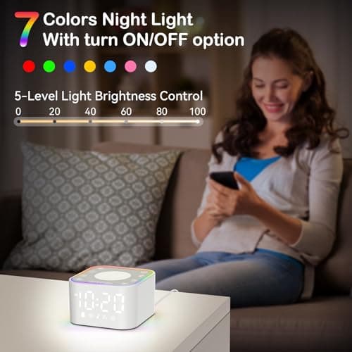 Wkzay White Noise Sound Machine: 30 Non-Looping Sleep Sound Therapy for Adults - Noise Canceling for Bedroom, Adjustable Night Light & Timer, Built-in Alarm Clock