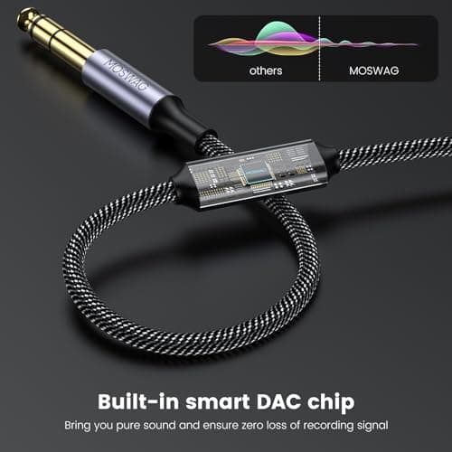 MOSWAG 3.3FT USB to 6.35 Audio Cable, USB to 1/4“ Guitar Cable with Recording Function for Guitar, Bass, Amplifier, Speakers (NOT for Xbox/RockSmith)
