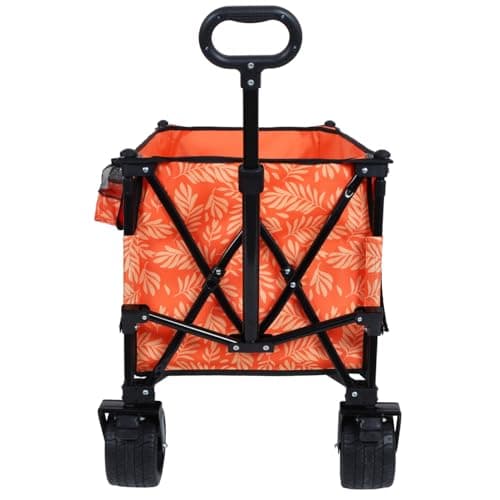 480Lbs Collapsible Wagon with Canopy, 7" All-Terrain Wheels, Orange Steel Push or Pull Versatility Camping, Shopping, Sports, Garden Stylish Design
