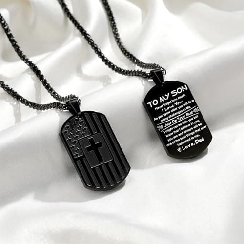 Zocomi To My Son Dad Brother Husband Grandson Grandpa Boyfriend Man Dog Tag Cross Necklace Christian American Flag Birthday Graduation Gifts Jewelry for Men Boys