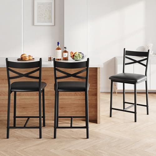 IDEALHOUSE 26 Inch Bar Stools Set of 4, Upholstered Bar Chairs with Back, Thick Cushion, Counter Height Barstools for Kitchen Island Apartment Counter Bar (4)