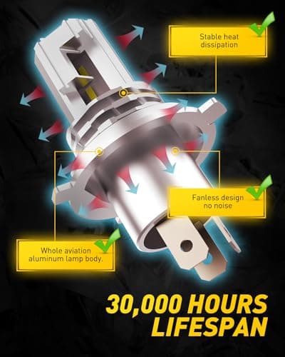 AUXITO H4 Light Bulb Hi/Low for Motorcycle, 400% Brighter, 9003 Bulb 6000K Cool White H4 Fog Light Fanless, Plug and Play, Pack of 1
